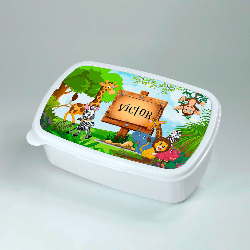 Caserola personalizata cu personaj şi nume pentru sandwich – tematica jungla