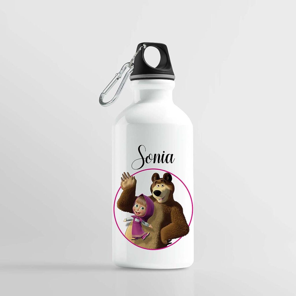 bidon de apa personalizat cu nume si peronaj preferat Masha