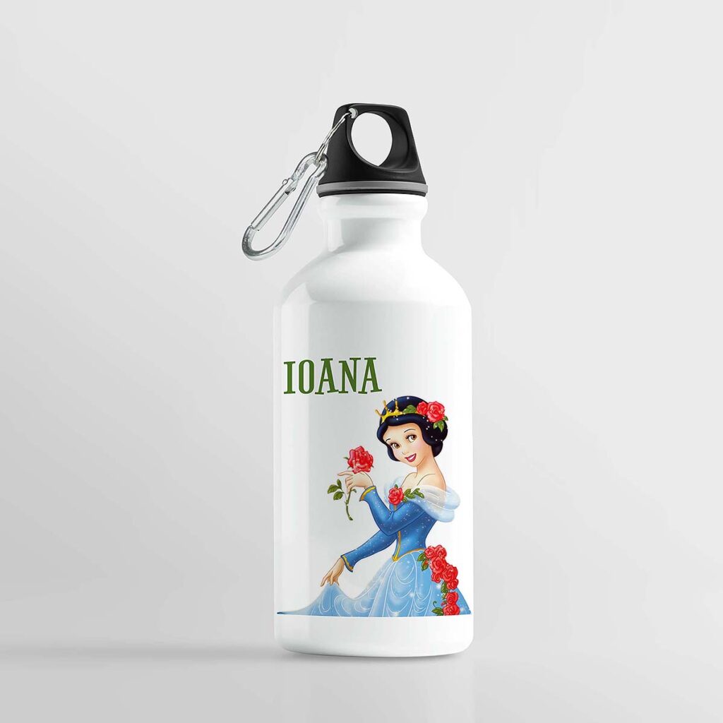 bidon de apa personalizat cu nume si personaj alba ca zapada
