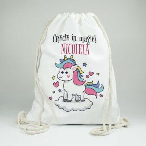 Cadou Saculet personalizat cu nume şi personaj Unicorn