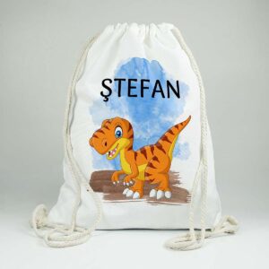 Cadou Saculet personalizat cu nume şi personaj Dinozaur