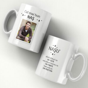 Cana alba personalizata cu poza - Cel mai bun naş