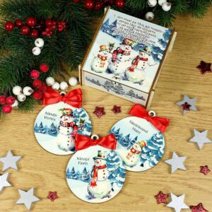 Set cadou personalizat de Craciun - Cutie cu 3 globuri lemn pentru nasii de botez