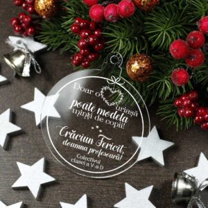 Glob de Crăciun Personalizat din Plexiglas - Mesaj Special pentru Profesori