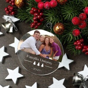 Cadou Craciun - Glob plexiglas personalizat cu poza si mesaj "Familia"