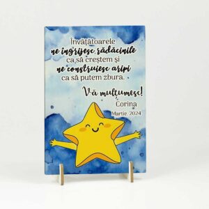 Felicitare lemn cu mesaj Invatatoare de stelute