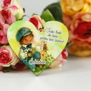 Inima lemn cu magnet - martisor bunica