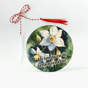 Martisor lemn personalizat cu nascise albe