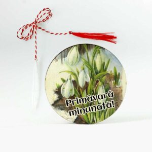 Brosa martisor din lemn cu ghiocei