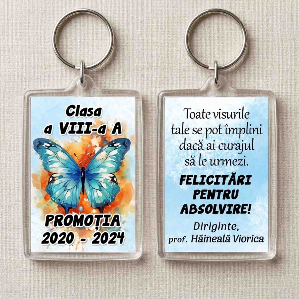 breloc personalizat absolventi cu fluturi cadou absolvire clasa 8 Dedaruit