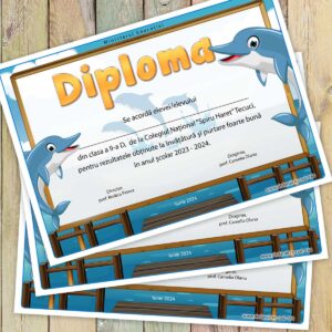 Diploma scolara cu mascota Clasa delfinilor - model 184