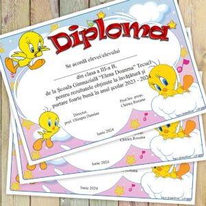Diploma scolara cu mascota Clasa Tweety - model 192