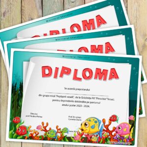 Diploma scolara cu mascota Clasa pestisorilor - model 186