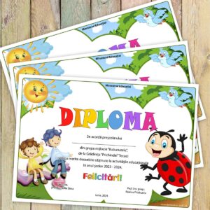 Diploma scolara personalizata mascota clasei/grupei - model 173 Buburuza