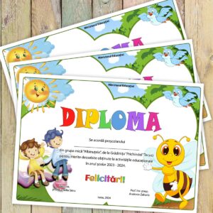 Diploma scolara personalizata mascota clasei/grupei - model 173 Albinuta