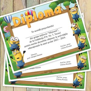 Diploma scolara cu mascota Clasa minionilor - model 191