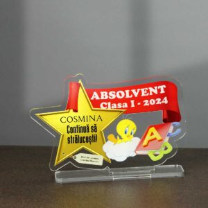 Trofeu plexiglas personalizat cu mascota clasei