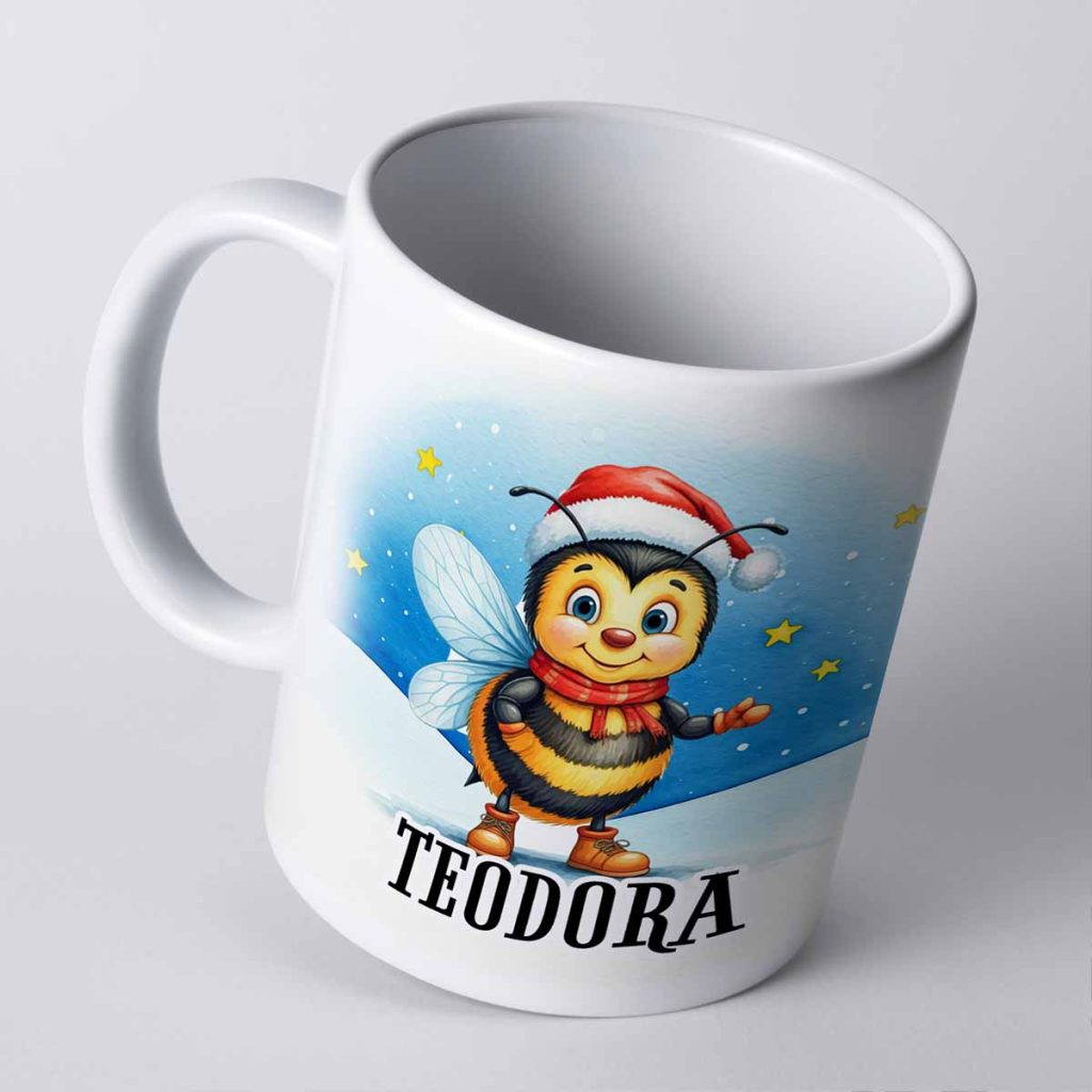 Cană de Crăciun pentru Copii, Personalizată cu Albinută și Nume