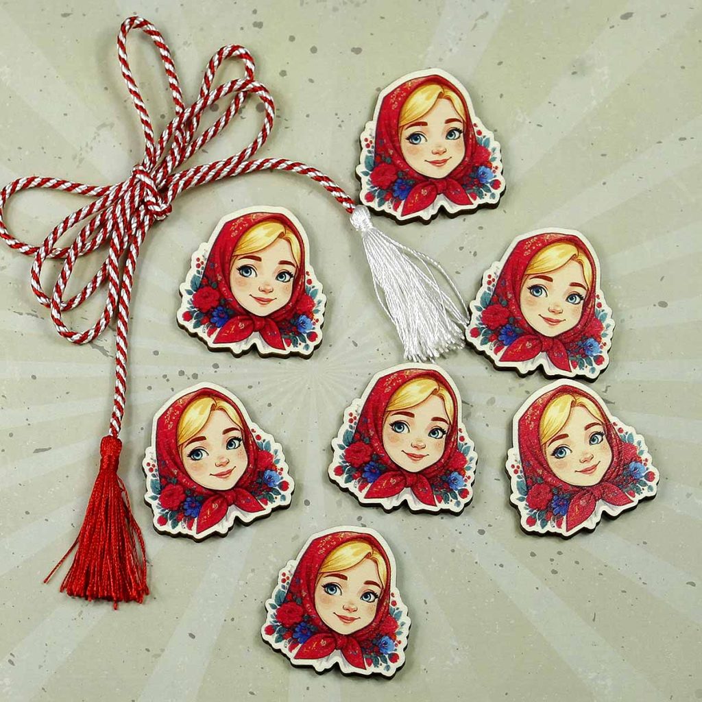 Martisoare traditionale pentru fete tarancuta blonda cu basma rosie
