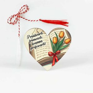 Martisor cu lalele si carte pentru profesoara sau diriginta cu ocazia zilei de 1 martie.