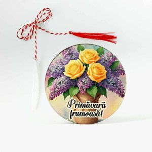 Mărțișor cu flori de liliac și trandafiri