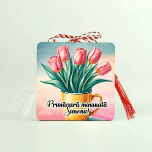 Martisor personalizat cu lalele, nume si mesajul Primavara frumoasa!