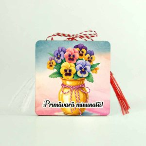 martisor brosa lemn personalizat cu panselute colorate