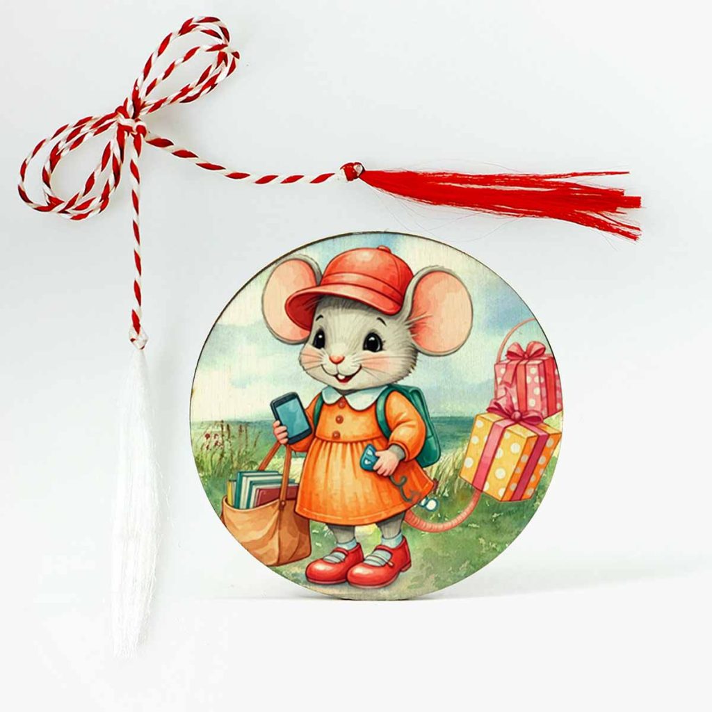 martisor tip brosa pentru copii personalizat cu un soricel fetita.
