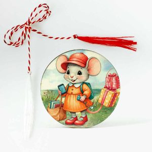 martisor tip brosa pentru copii personalizat cu un soricel fetita.