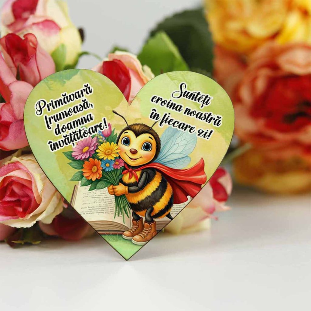 Inima magnetica martisor special pentru doamna invatatoare sau educatoare de la clasa sau grupa albinutelor.