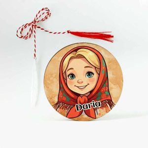 Martisor traditional romanesc cu o tarancuta blonda, simbolul primarii, perfect pentru 1 martie