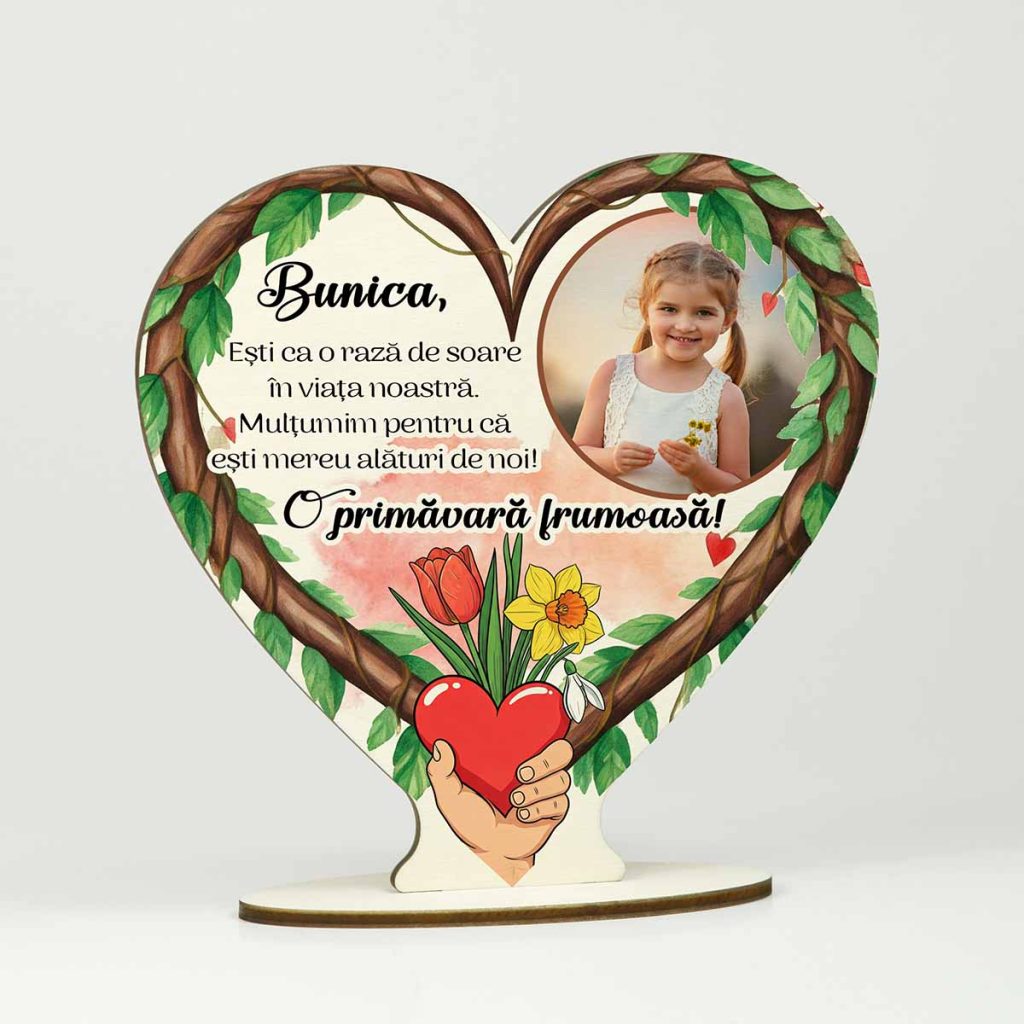 O amintire gravată în suflet – o inimă din lemn personalizată cu dragoste pentru bunica ta!