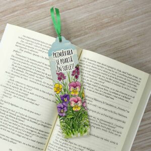 Semn carte personalizat cu flori, panseluțe