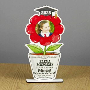 Trofeu absolvire personalizat cu poză - model floare