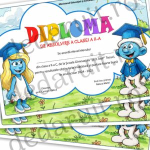 Diploma scolara - model Ștrumfi