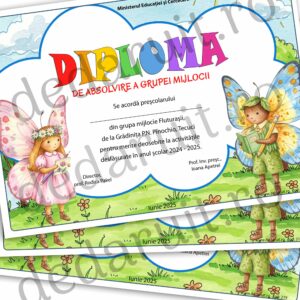 Diplomă școlară - model Fluturași