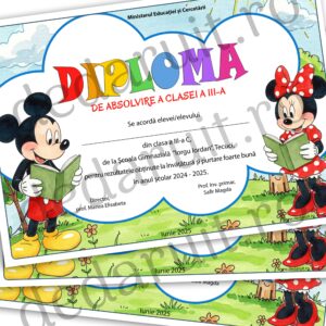 Diplomă școlară - model Minnie și Mickey Mouse