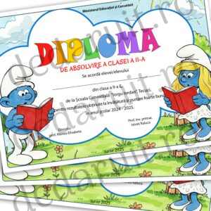 Diplomă școlară - model Ștrumfi
