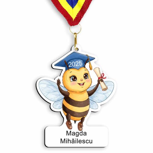 Medalie absolvire albinuța personalizată cu nume pentru copii, ideală pentru premiere grădiniță și școală