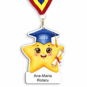 Medalie absolvire personalizată cu steluță, nume copil și anul 2025, ideală pentru grădiniță sau școală