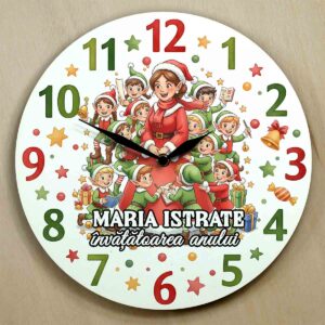Ceas personalizat pentru învățătoare – Cadou de Crăciun, elegant și personalizat cu mesaj festiv