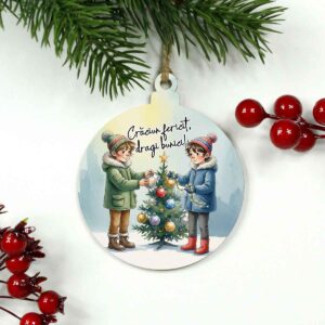 Glob din lemn personalizat pentru Bunici – cadou de Crăciun decorativ și plin de emoție