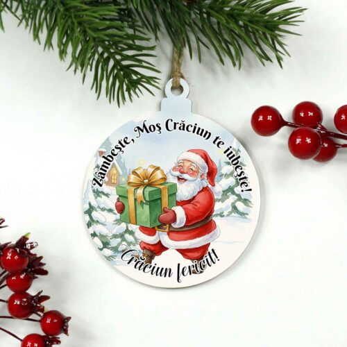 glob lemn personalizat cu mos craciun