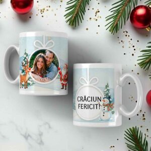 Cană personalizată cu poză pentru Crăciun – cadou cu fotografie imprimată