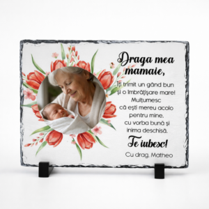 Ardezie foto personalizată dreptunghiulară cu mesaj și fotografie – cadou pentru bunica