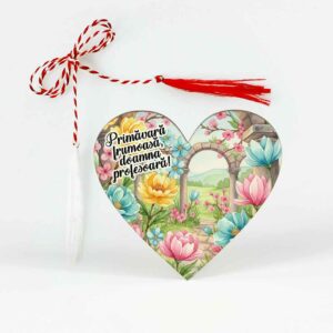 Mărțișor personalizat pentru profesoara de istorie cu șnur tradițional și ac de broșă, ambalat elegant