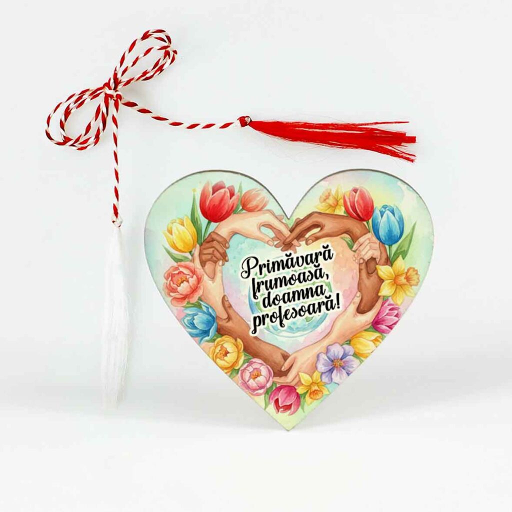 Mărțișor personalizat pentru profesoara de educație tehnologică, cu șnur tradițional și ac de broșă