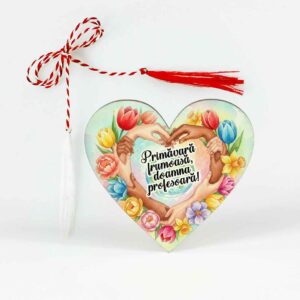 Mărțișor personalizat pentru profesoara de educație tehnologică, cu șnur tradițional și ac de broșă
