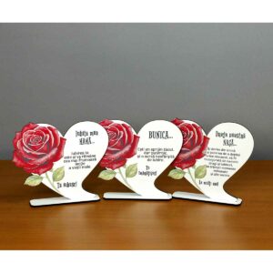 Inimă din MDF cadou special cu mesaj emoțional, design elegant și trandafir decorativ