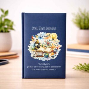 Agendă personalizată pentru profesoară de fizică cu nume și mesaj, design educațional și copertă elegantă